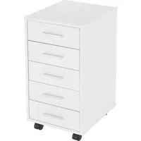 Praktischer Rollcontainer mit 5 Schubladen - Rollcontainer & -wagen in modernem Weiß, ideal für Büroorganisation. Mit 5 Schubladen und praktischen Rollen für müheloses Bewegen.