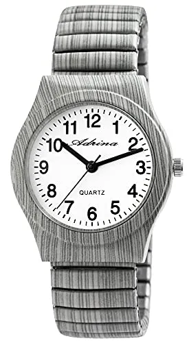 Adrina Damen-Uhr Edelstahl Zugarmband grau große Ziffern Länge 18 cm Durchmesser 34 mm Breite 18 mm Geschenke für Frauen