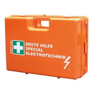 GRAMM medical Verbandkoffer Special Elektrotechnik - Erste-Hilfe-Koffer für die elektrotechnische Industrie, ausgestattet nach DIN 13 157 mit branchenspezifischer Füllung und verstellbarer Inneneinteilung für optimale Organisation.
