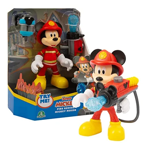 Giochi Preziosi Disney Mickey Figur Feuerwehrmann, 15 cm, beweglich, mit Rucksack mit Wasserkanone und Wasserkugel, Spielzeug für Kinder ab 3 Jahren, MCC20