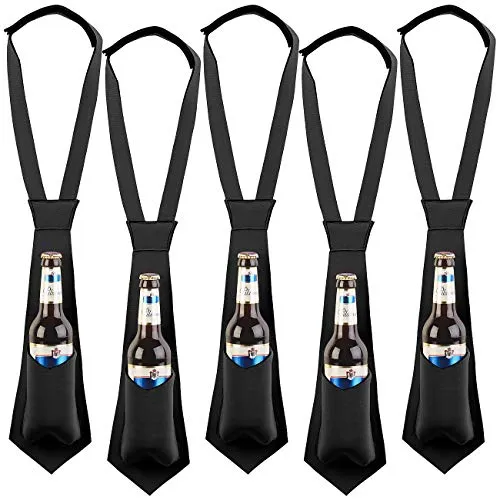 infactory Flaschenhalter: 5er-Set Krawatte mit integriertem Bierhalter, für 0,33-l-Flaschen (Herrenkrawatte, Saufkrawatte, Scherzartikel)