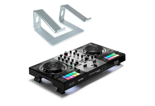 HERCULES DJ Controller Inpulse 500 Silver Edition mit Laptopständer - Professioneller 2-Deck DJ Controller mit beeindruckendem Design, 16 RGB-Pads und benutzerfreundlichen Features. Ideal für DJs, die kreative Mixe erstellen möchten. Inklusive Software und robuster Transporttasche.
