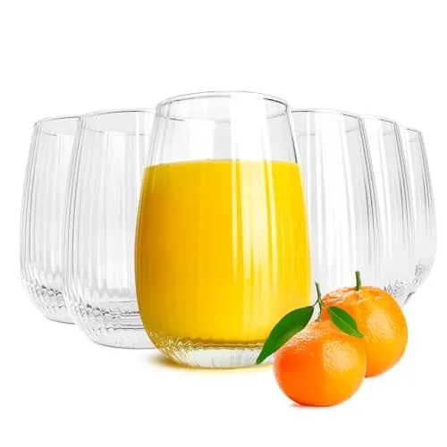 Sendez 6 Trinkgläser 350ml (max. 400ml) mit geriffelter Oberfläche Cocktailgläser Saftgläser