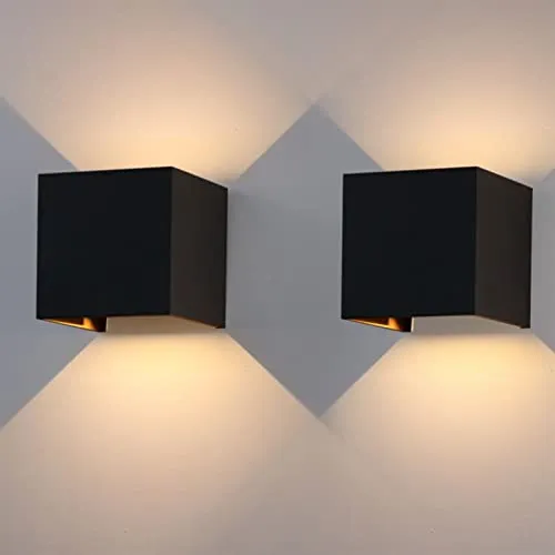 Klighten 2-Pack LED Wandleuchte Innen/Außen 12W Wandlampe Außen Auf und ab Einstellbarer Lichtstrahl 3000K Warmweiß Außenwandleuchte IP65 Wasserdichte Wandleuchten (Schwarz)