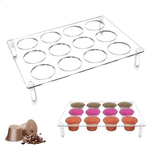 xyuayamz Kaffeekapseln Aufbewahrung, Universal Kapselhalter, Kaffee Kapsel Aufbewahrung für 12 Kaffeekapseln, Kaffeestation für Schreibtisch, Schublade/Schrank, Acryl, 25 x 18 cm
