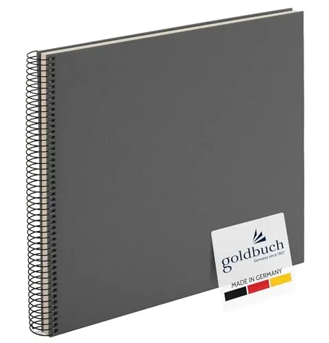 goldbuch 25 325 Spiralalbum Bella Vista, Foto Album 35 x 30 x 1,5 cm - Spirale ⌀ 2,8 cm, Fotoalbum, 40 weiße Seiten, Erinnerungsalbum Leinen, Fotobuch für Bilder und Fotos zum Einkleben, Grau