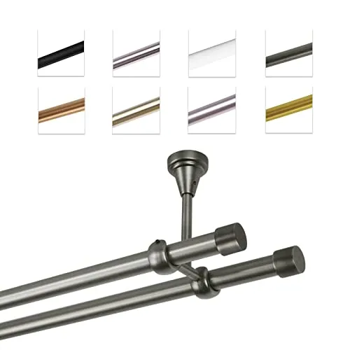MDEKOR Gardinenstange 120 cm 2-läufig - Einzelfensterstangen mit kostenloser Kürzung, ideal für die Deckenmontage. Hochwertiges Metall-Design in Silber Grau für elegante Vorhänge und Raumteiler.