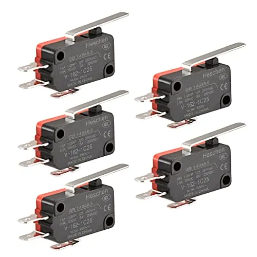 Heschen Mikroschalter, V-162-1C25, SPDT, kurzer Scharnierhebel, 16A 250VAC, 5 Stück