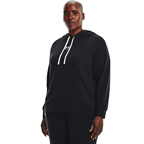 Under Armour Rival Terry Hoody Damen schwarz, S - Hoodie für Damen mit 4-Way-Stretchstoff, der optimale Bewegungsfreiheit bietet. Ideal für Sport und Freizeit, mit schnelltrocknendem Material und versteckter Kängurutasche.