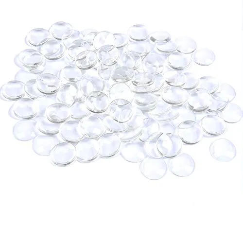 BUYGOO 100PCS Glas Cabochon Set rund Crystal Cabochon Glaskuppel Fassung Flat Back Glasstein 25mm DIY Schmuck Basteln Transparente Glas Kuppel Fliesen für Anhänger Armband Rohlinge Halskette