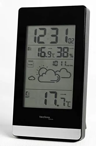 Technoline WS 9132 Wetterstation - Wetterstation mit Innen- und Außentemperatur, Luftfeuchte und Wettervorhersage, ideal für präzise Klimaüberwachung am Arbeitsplatz.