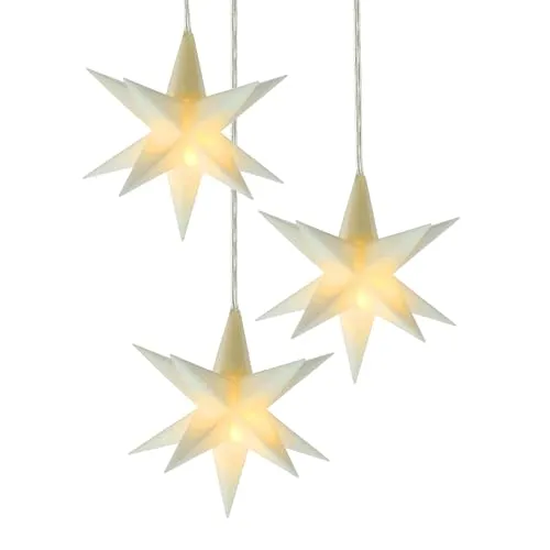 Spetebo 3D Weihnachtsstern 12 cm 3er Set - LED Fenster Deko - Weihnachtsbeleuchtung: 3D Weihnachtsstern mit warmweißer LED-Beleuchtung, ideal für stimmungsvolle Fensterdekoration - inklusive verstellbarer Schlaufe zum Aufhängen.