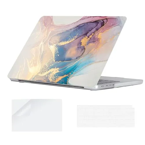 YOPAS Hülle kompatibel für MacBook Pro 14 Zoll M4 A3112 A3185 A3401 M3 A2918 A2992 M2 A2779 M1 A2442 Pro/Max 2024-2021, EU Tastaturschutz und Schutzhülle für MacBook Pro 14, Marmor B