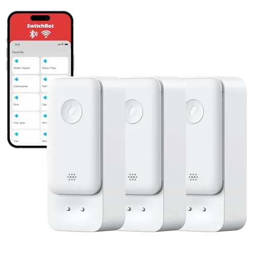 SwitchBot WLAN Wassermelder 3er Pack - Wassermelder mit 100dB Alarm, IP67 wasserdicht und Echtzeit-Benachrichtigungen ohne Hub. Perfekt für Küche, Bad und Keller, schützt vor Wasserschäden.