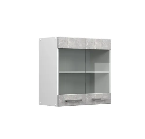 Vicco Glashängeschrank R-Line, Beton/Weiß, 60 cm - Hängeschrank für eine stilvolle und organisierte Küche, flexibel umstellbar und ideal für Geschirr und Küchenutensilien.