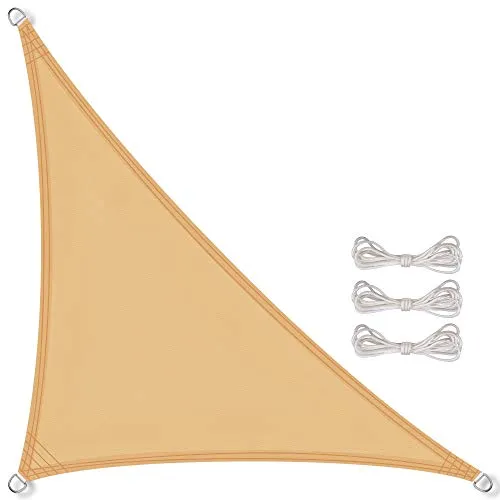 CelinaSun Sonnensegel wasserabweisend PES Dreieck rechtwinklig 3,2x3,2x4,5m Sand beige UPF 50+ Premium Sonnenschutz inkl Befestigungsseile