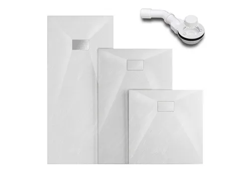WITEN&NOCK Duschwanne SMC Superflach 80x80 cm - Quadratische Duschwanne in Steinoptik, rutschfest und nur 3,2 cm hoch. Ideal für elegante Badezimmergestaltungen, inklusive Ablaufgarnitur für einfachen Anschluss.