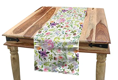 ABAKUHAUS Aquarell Tischläufer, Sanfter Frühling mit Blumen, Esszimmer Küche Rechteckiger Dekorativer Tischläufer, 40 x 180 cm, Mehrfarbig