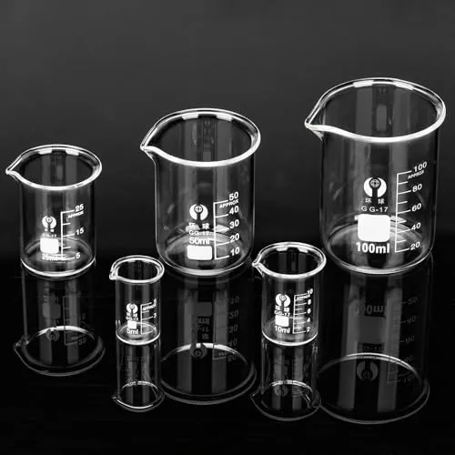 HATANSE 5 Stück Becherglas 5ml 10ml 25ml 50ml 100ml Borosilikatglas Bechergläser Set Glas Becherglas für Labor, Küche, Schule