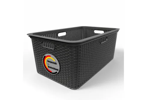 BigDean Wäschekorb 59x39x26 cm Rattan Design – Wäschewanne Made in Germany