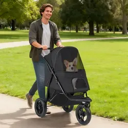 COSTWAY Klappbarer Hundewagen bis 25 kg – 3-Rad Haustierwagen mit Sonnendach