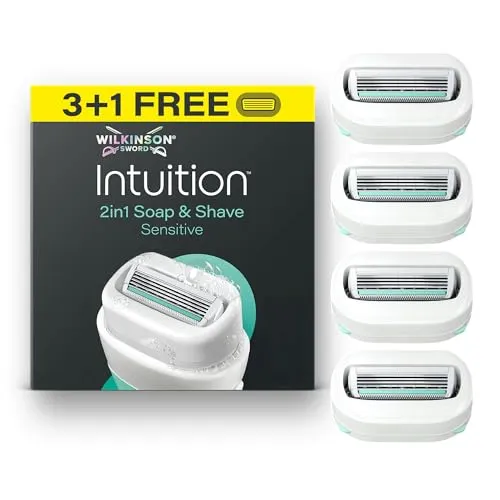 Wilkinson Sword Intuition 2in1 Soap & Shave Sensitive Skin Damenrasierer, 3 Ersatzklingen plus 1 Gratis für Damenrasierer