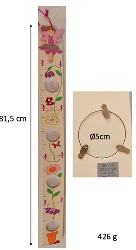 degawo Dekohänger Messlatte aus Holz mit 4 Fotorahmen und Feen- und Blumenmotiven - Wunderschöne rosa Messlatte aus Holz für Kinderzimmer, ideal zur individuellen Gestaltung und zum Festhalten besonderer Momente.