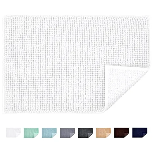 JARITTO Badematte rutschfest Badvorleger Mit Chenille Mikrofaser Badezimmerteppich Saugfähig Weich Maschinenwaschbar für Dusche Toilette 40 x 60 cm (Weiß)