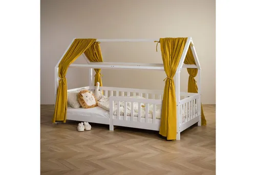 IDIMEX Hausbett Himmel NENA im 2er Set - Senfgelb - Bettvorhänge aus 100% Baumwolle, verwandeln Hausbetten in gemütliche Rückzugsorte für Kinder – ideal zum Spielen, Lesen oder Träumen.