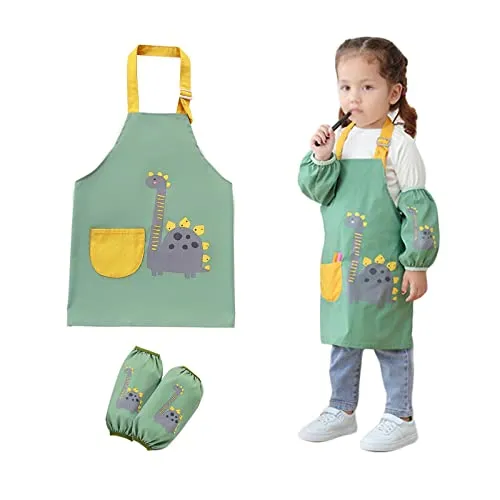 Kinder Koch-Set mit Schürze und Ärmeln – Dinosaurier Design für kreatives Kochen - Bastelschürzen & -kittel für Kinder, wasserdicht und ölbeständig, ideal für kreative Aktivitäten wie Kochen, Malen und Backen.