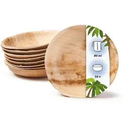 onlyleaf 50 Stück Dipschälchen 80 ml rund Einwegschälchen Palmblattschälchen Snackschälchen, kompostierbar, ideal für Fingerfood und Snacks
