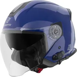 Bogotto H586 BT Solid Bluetooth Jethelm, blau, L - Motorradhelm mit integriertem Bluetooth 4.0 Kommunikationssystem für klare Gespräche, kratzfestem Visier und herausnehmbarem Innenfutter – ideal für sicheres Fahren und Komfort.
