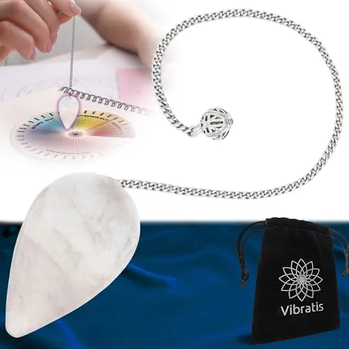 VIBRATIS Pendel aus Bergkristall – Radiästhesie Pendel aus weißem Quarz – Energieverstärkendes Kristallpendel für Esoterik & Meditation