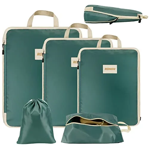 Romon Koffer Organizer Kompression, 5-Teilig Compression Packing Cubes Set, Reise Packwürfel Kompression Set für Kleidung Schuhe Unterwäsche