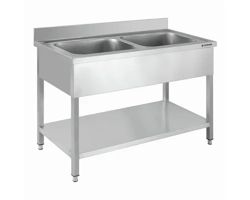 GastroHero Spültisch Basic 12x7 mit 2 Becken - Armaturen für Profi-Küchen, aus hochwertigem Edelstahl Aisi 201, langlebig und hygienisch, ideal für Gastronomie und Hotellerie.