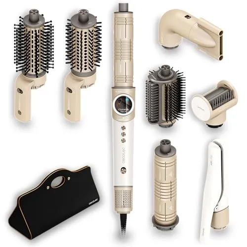 Cecotec Multistyler AirGlisse 8in1, 8 Aufsätze, Coanda, 1400 Watt | Plasmafunktion gegen Frizz, Digitaldisplay und PTC-Heizplatten; Aufsätze zum Trocknen, Glätten, Locken und Volumisieren