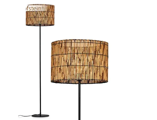 Hofstein Stehlampe aus Metall/Holz in Schwarz/Naturfarben - Moderne Stehlampe für den Innenbereich, mit elegantem Design und praktischem Fußschalter. Ideal für Esszimmer, Flur oder Wohnzimmer – schafft eine gemütliche Atmosphäre.