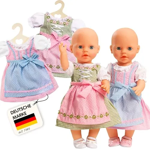 Heless 2111 - Fesches Dirndl, für Puppen, 1 von 2 Designs (zufällige Auswahl), Größe 35 - 45 cm
