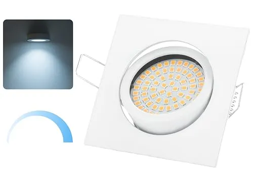 Sweet Led - LED Einbaustrahler 230V dimmbar flach - Deckenspots 5W 450lm - Einbaustrahler flach - LED Spots dimmbar schwenkbar | Eckig - Farbe: Weiß, kaltweiß