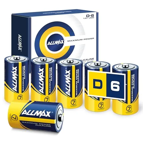 Allmax D Mono (LR20) Maximum Power Alkaline Batterien (6 Stück) – Ultra-Langlebigkeit, auslaufsicheres Design, 7 Jahre Haltbarkeit, maximale Leistung (1,5 V)