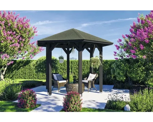Pavillon SKAN HOLZ Nancy 1 Leimholz Ø 360 cm anthrazit - Pavillon aus hochwertigem Leimholz, stilvolles 6-eckiges Design in Anthrazit, ideal für Gartenpartys und entspannte Stunden im Freien.