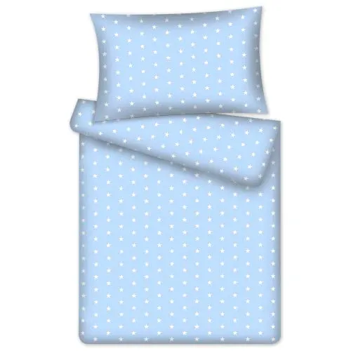 KiGATEX Kinderbettwäsche Stars 2-TLG. 100% Baumwolle 40x60 + 100x135 cm mit Reißverschluss (Blau)