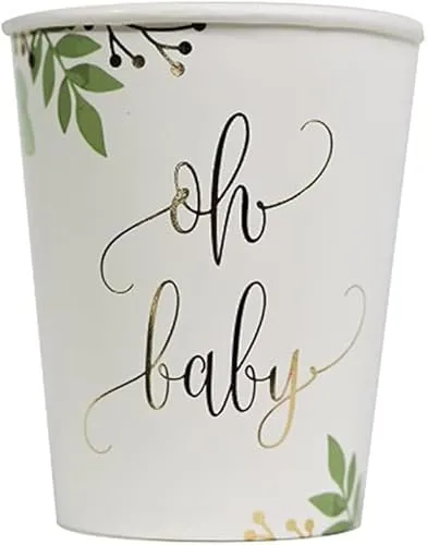 Miss Lovely Party-Becher Einweg-Gesschirr OH Baby Botanical Eukalyptus Blätter weiß grün & Gold Tisch-Deko Baby-Party Baby-Shower Taufe Geburt Junge & Mädchen Accessoires Zubehör Dekoration 16 Becher