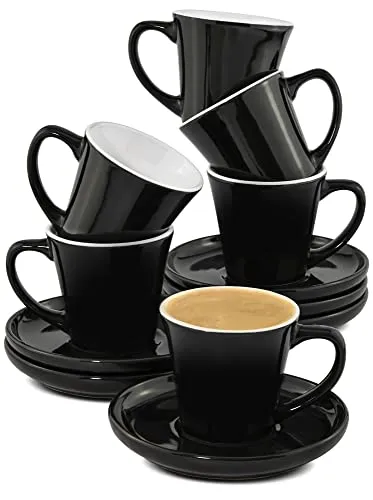 Cosumy Espressotassen Set 12-tlg. Schwarz mit Untertassen in schwarz von Cosumy