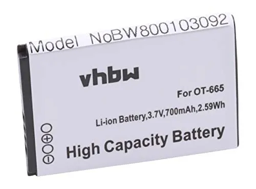 vhbw Akku kompatibel mit Alcatel One Touch OT-2010, OT-2010D, OT-2010G, OT-665, OT-665x Handy Smartphone Telefon (700 mAh, 3,7 V, Li-Ion)