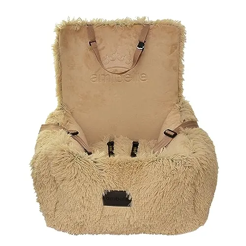 Luxuriös Auto Sitz | Autositz für Hunde | Universal Waschbar Plüsch Sitz für Hunde und Katzen | Farbe: Beige | Flauschig 55 x 55 cm