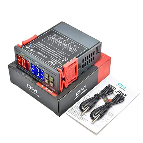diymore STC-3008 Digitaler Temperatur Regler Thermostat AC 110V-230V mit doppelter NTC-Sondensonde Kühler Heizung für Tiere Heizmatte,Inkubator Hühner Heizfolie Reptilien Amphibien