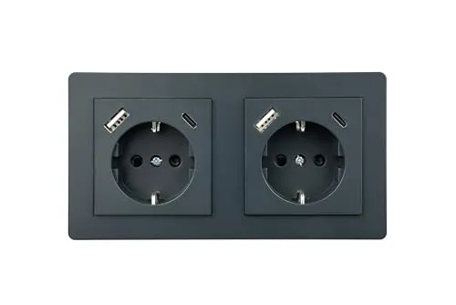 Schutzkontakt-Einbausteckdose 2-fach, mit USB-C™ (25W, PD 3.0) und USB-A (18W), anthrazit