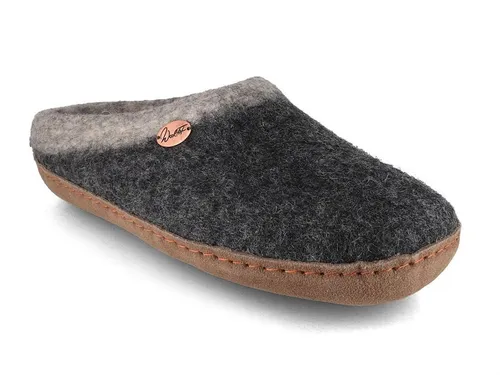 WoolFit Filzpantoffeln mit Ledersohle und Fußbett Sherpa Hausschuh mit selbstformendem Fußbett