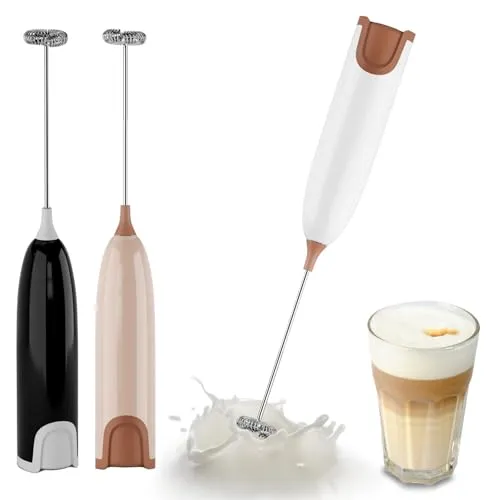 Aischens Milchaufschäumer Elektrisch Stab, Melektrischer Schneebesen Milchaufschäumer Handheld, Getränkemixer, Mini-Mixer für Kaffee, Sahne, Eier, Latte, Matcha-Tee, Cappuccino (Weiß-Rosa)
